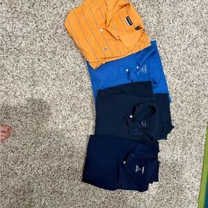 4 polo shirts 
Men's Polo Shirt Bundle - Orange, Blue, Navy